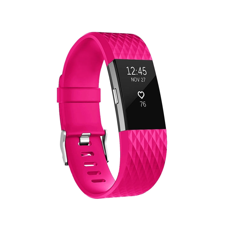 Adjustable sport watch band with diamond pattern, bright pink strap and metal buckle