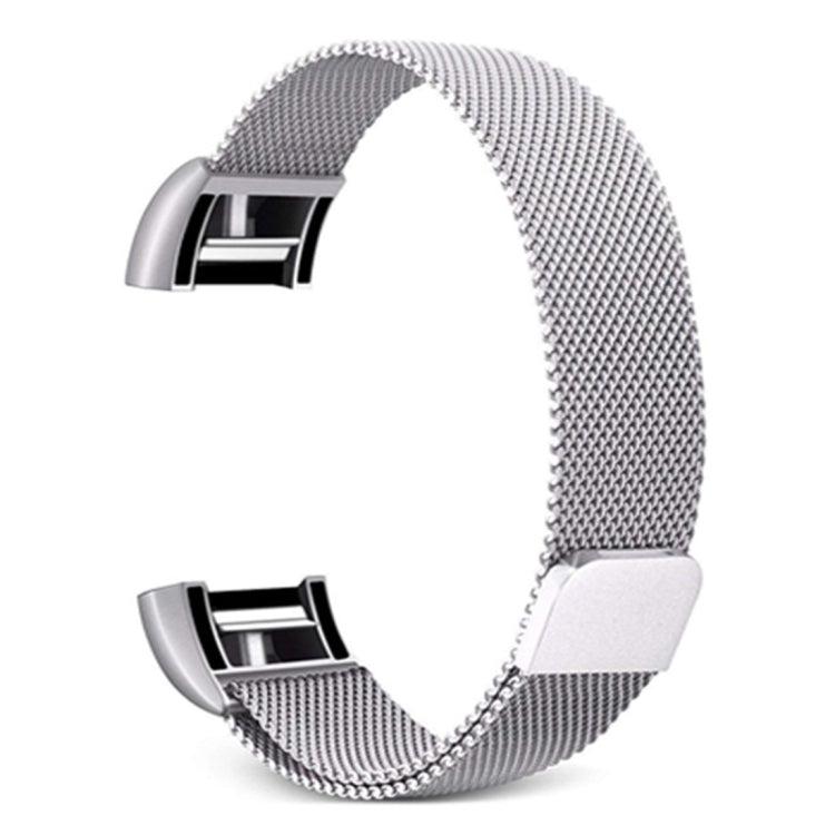 Stainless steel mesh smartwatch band, silver tone with metal clasp, size L