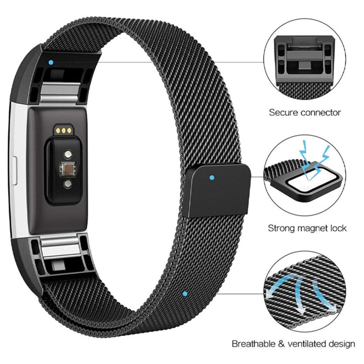 Black stainless steel mesh smartwatch band with magnetic clasp, size L