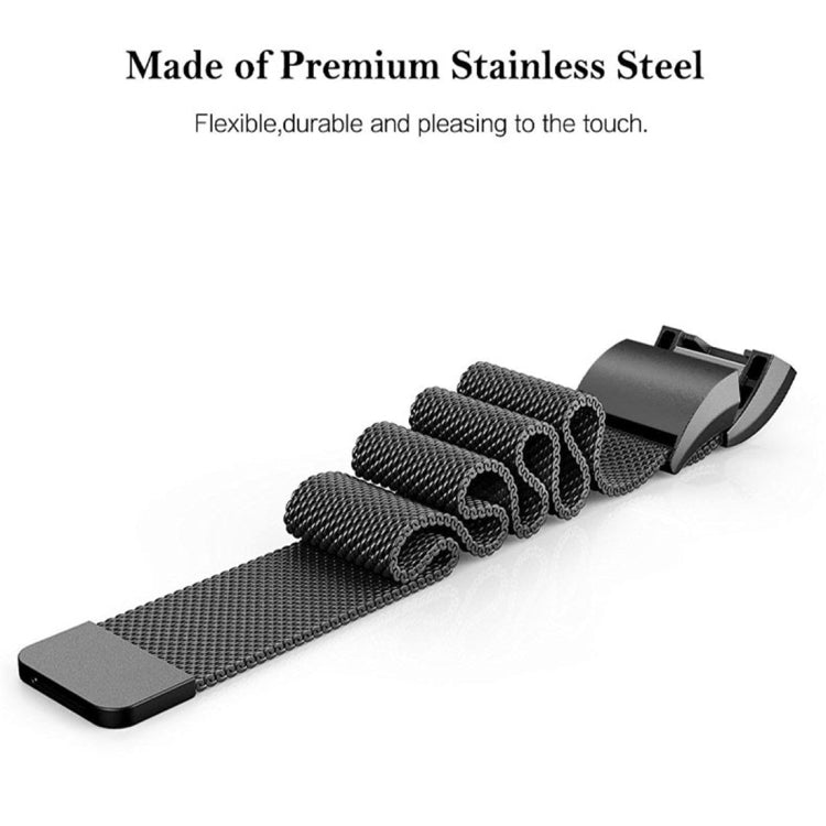 Black stainless steel mesh watch band with clasp and connector, size L