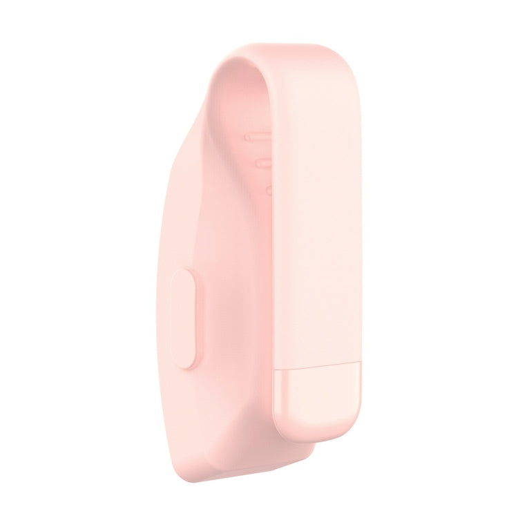 Pink silicone watch case back view with side button and clip loop