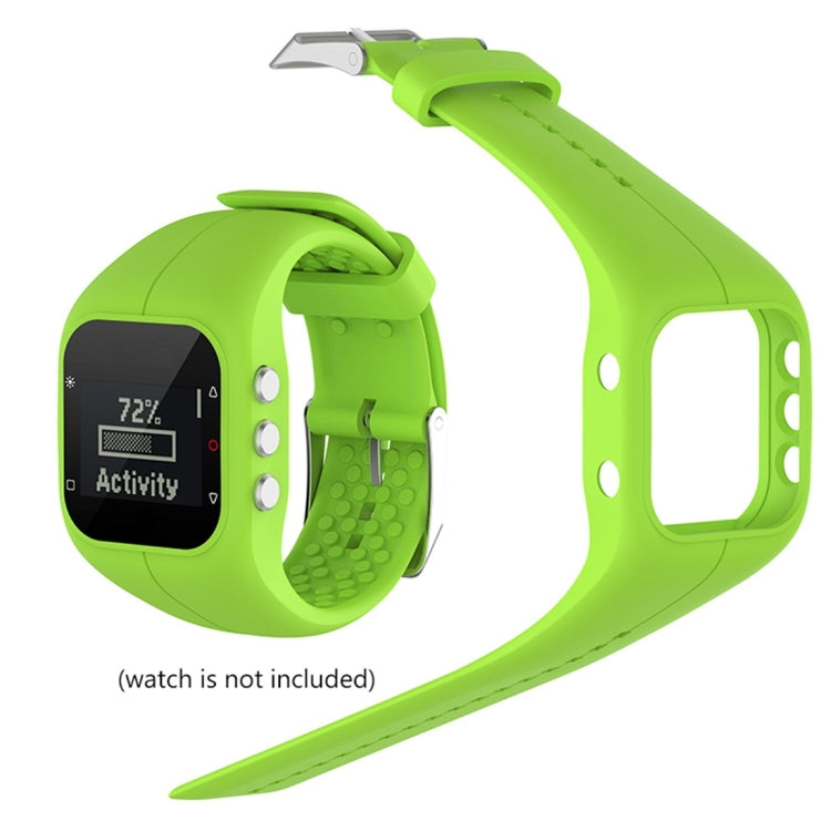 Light green silicone band shown with smartwatch attached