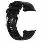 Black silicone smartwatch band shown in side view with perforated strap texture.