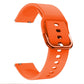 Orange silicone watch band with metal clasp buckle, end holes visible