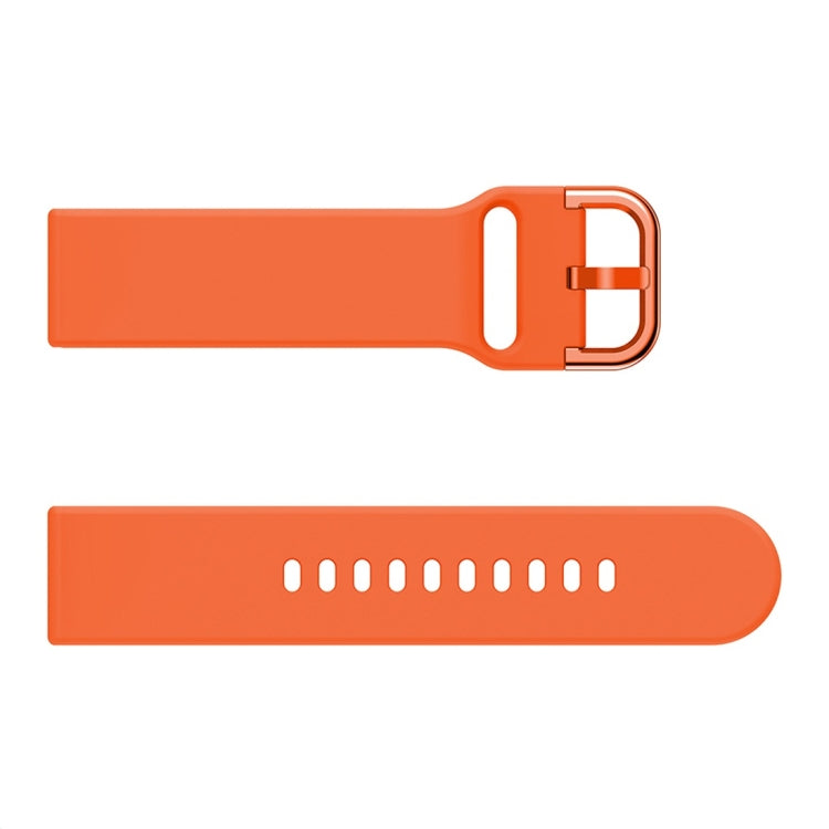 Orange silicone watch band strap with metal buckle and white adjustment slot