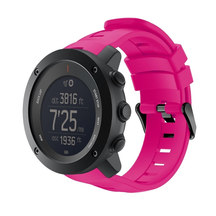 Rose red silicone watch band with adjustable buckle and black watch attachment