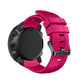 Rose red silicone watch band with black clasp and watch case back attachment