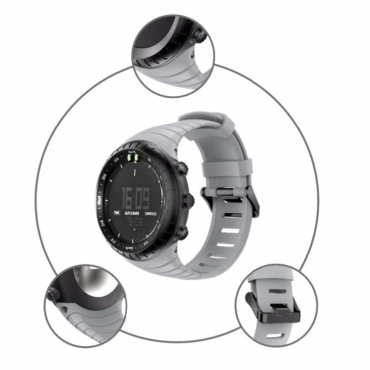 Grey silicone watch band for Suunto Core with clasp detail shown