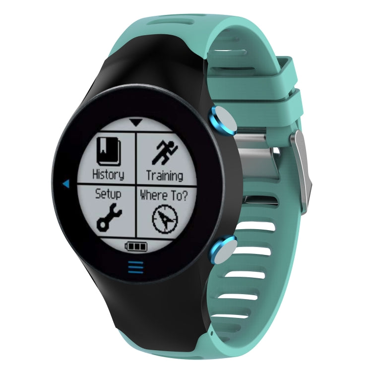 Light teal silicone smartwatch watch band with clasp and black watch face