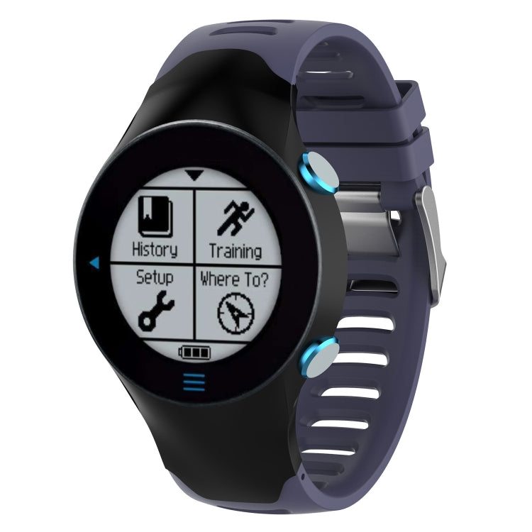 Silicone watch band in dark purple with smartwatch displaying training screens