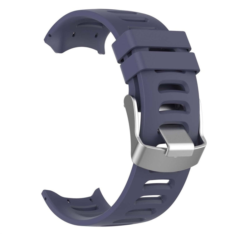 Silicone watch band in dark blue with metal clasp and looped strap holes