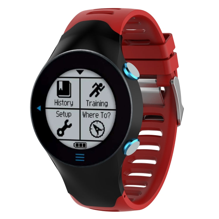 Silicone watch band in red with smartwatch face showing history and training