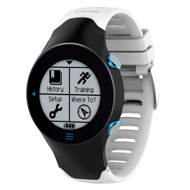 Silicone watch band in white with smartwatch displaying training and setup screens