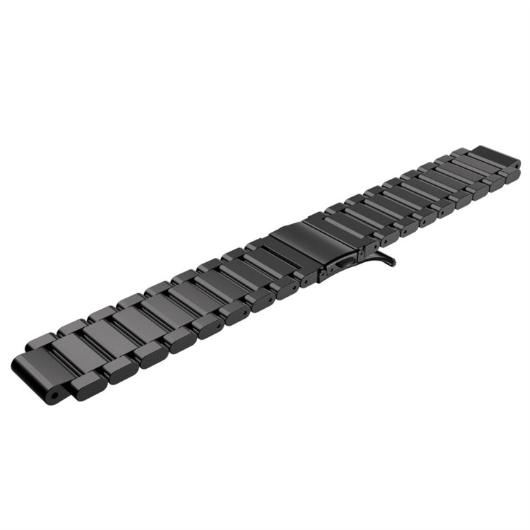 Black metal watch band with rectangular link segments, single straight view