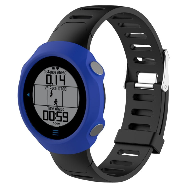 Silicone protective smartwatch case in blue with oval screen window and side cutouts