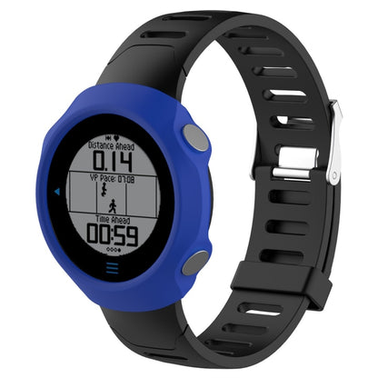 Silicone protective smartwatch case in blue with oval screen window and side cutouts