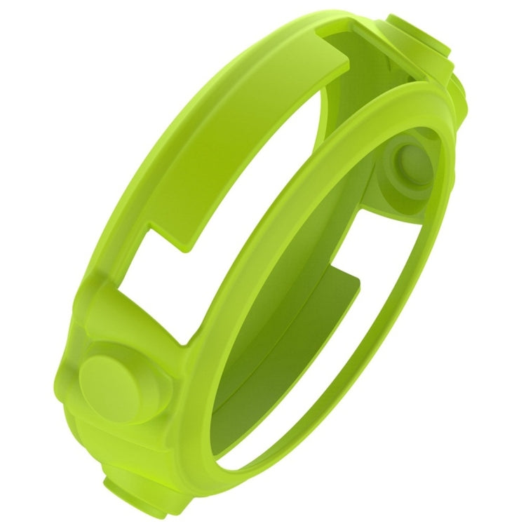Silicone protective case for smart watch in bright green, angled view of protective rim.