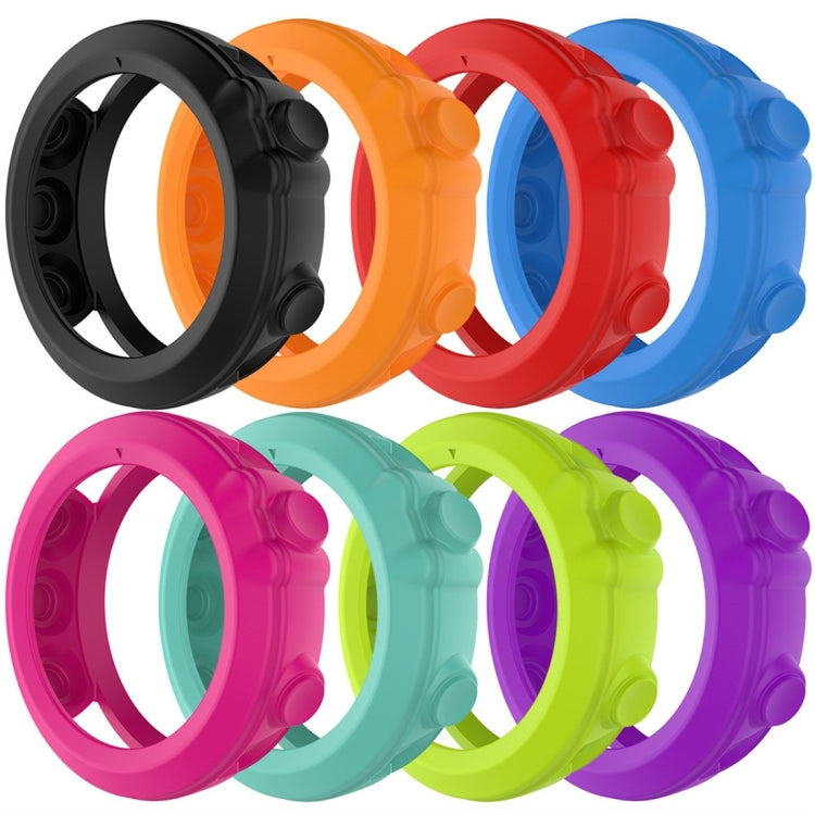 Assorted silicone protective watch cases in multiple colors, shown as stacked front rings.