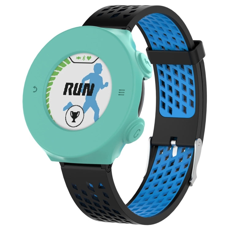 Silicone protective case for Garmin Forerunner 620, turquoise case with blue perforated strap