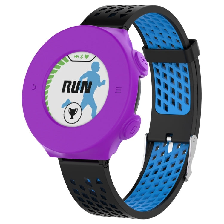 Silicone protective case for Garmin Forerunner 620, purple case with blue perforated strap