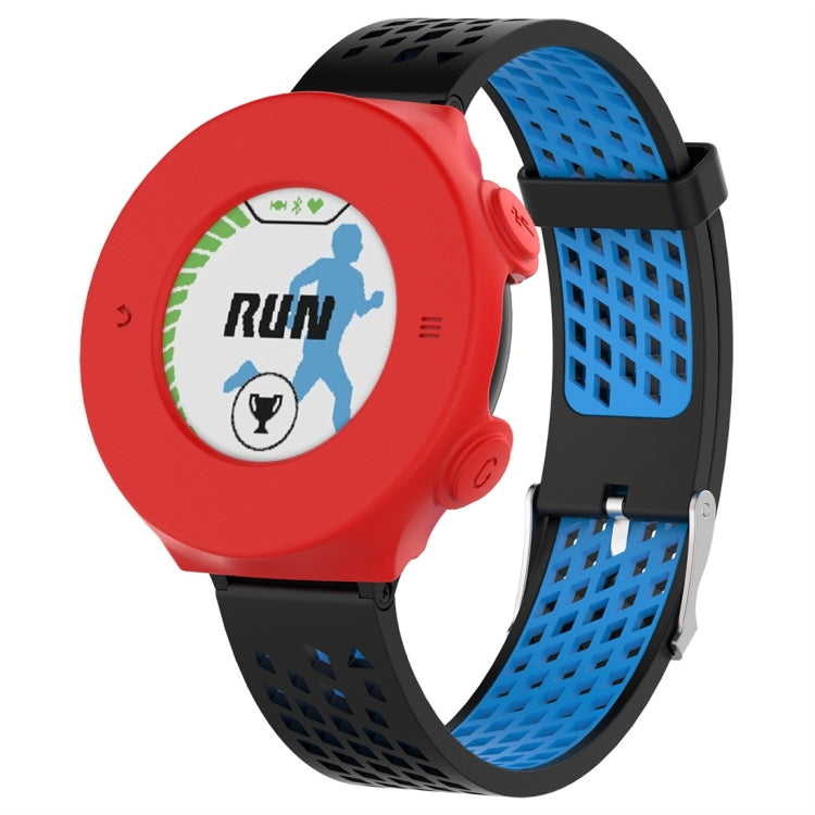 Silicone protective case for Garmin Forerunner 620, red case with blue perforated strap