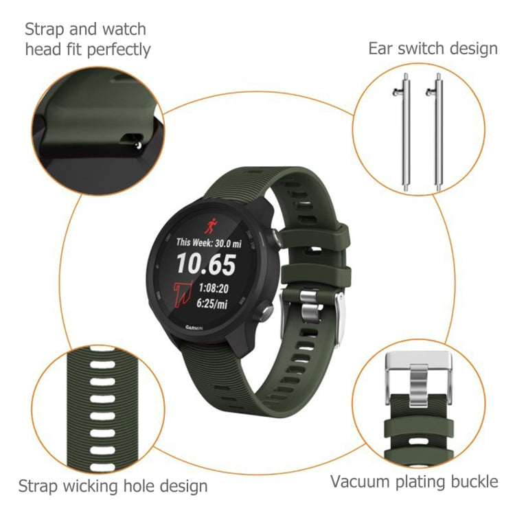 Green silicone watch band for Garmin Forerunner 245 with metal buckle and strap holes