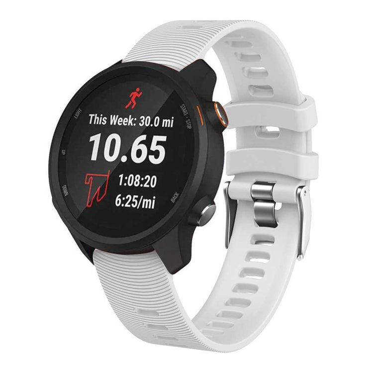 White silicone watch band for Garmin Forerunner 245 with silver buckle and perforations