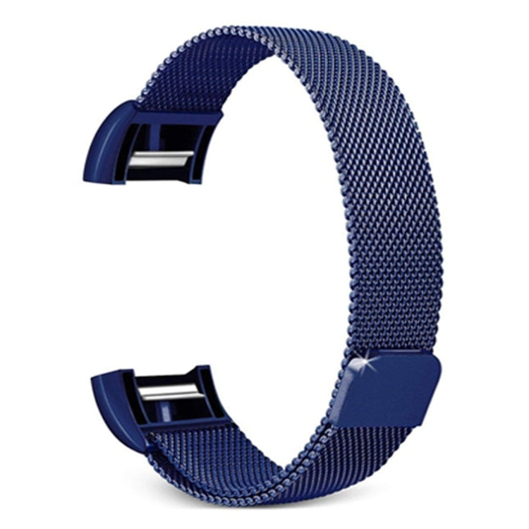 Blue stainless steel mesh watch band with butterfly clasp ends