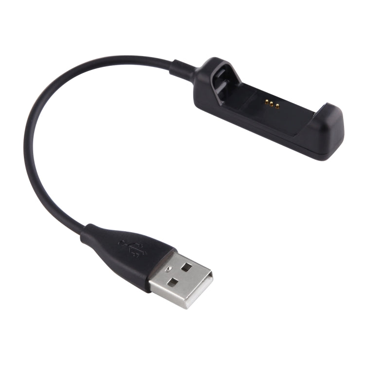 Black USB-to-dock charging cable with metal USB plug and contact pins