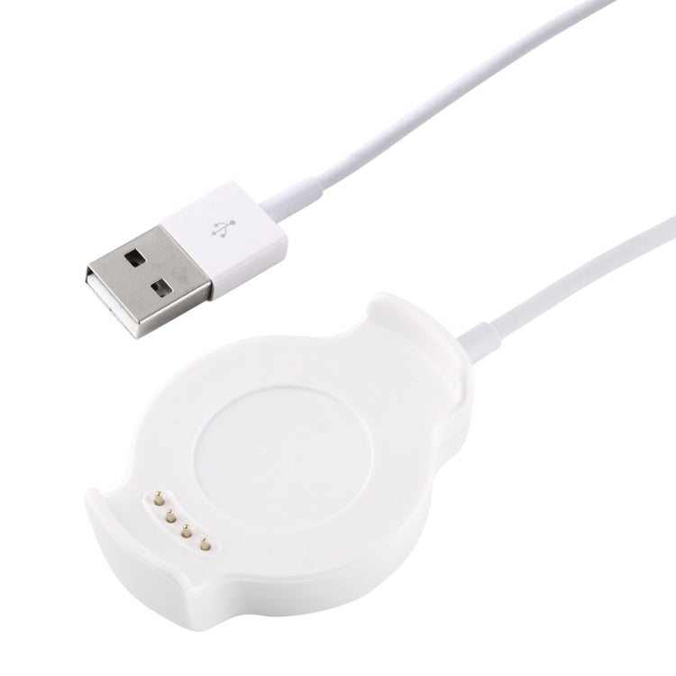 White watch charging cradle charger with USB-A cable, charging pins on cradle