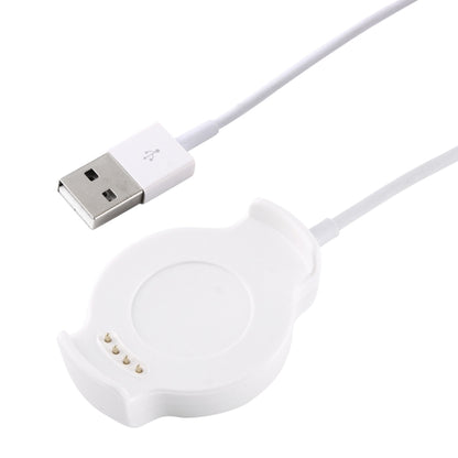 White watch charging cradle charger with USB-A cable, charging pins on cradle