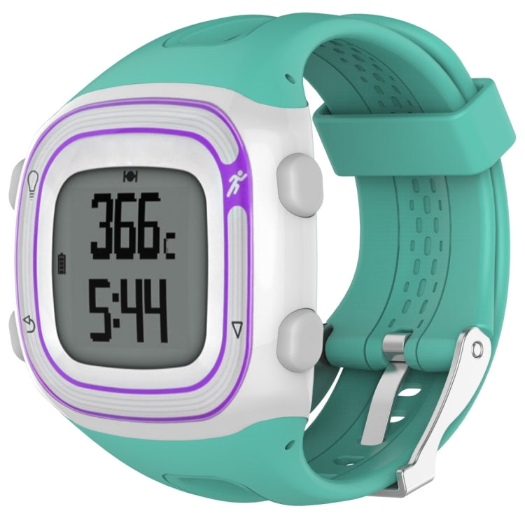 Silicone sport watch band, mint green with purple trim, for Garmin Forerunner 10/15