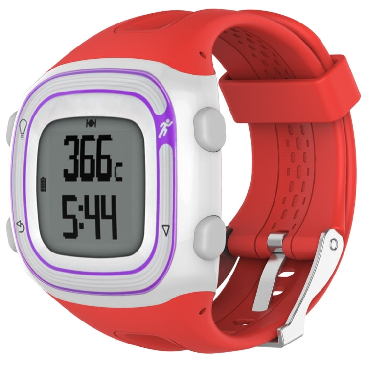 Silicone sport watch band, red with purple trim, for Garmin Forerunner 10/15
