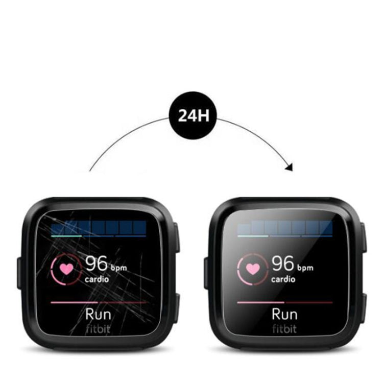 5-pack TPU screen protectors for Fitbit Versa 3, front and alignment guides shown
