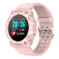 Pink round sport smartwatch with colorful fitness display and perforated silicone strap