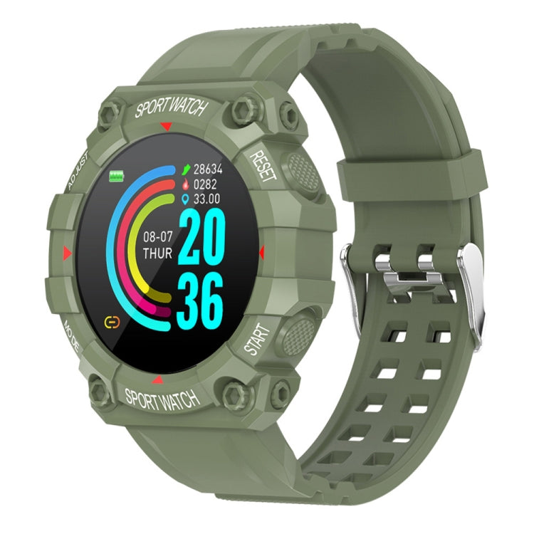 Green round sport smartwatch with colorful fitness display and perforated silicone strap