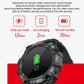 Black round sport smartwatch with colorful battery-style indicator on screen