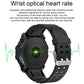 Black round sport smartwatch with wrist optical heart-rate sensor lens