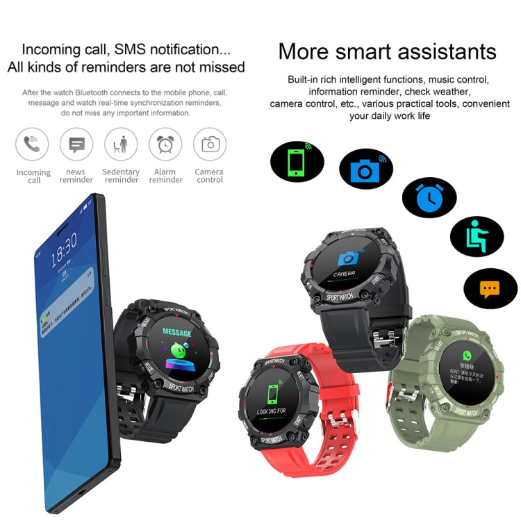 Round sport smartwatches with call and message notifications icons on screen
