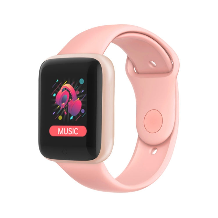 Pink 1.44-inch smart watch with music display on a dark screen