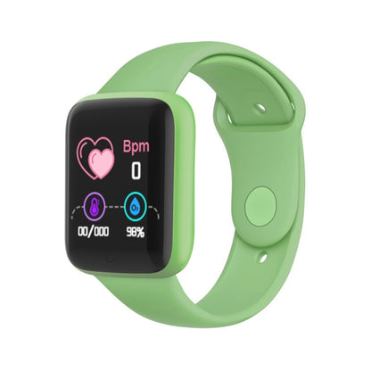 Green 1.44-inch smart watch with heart-rate display and fitness icons