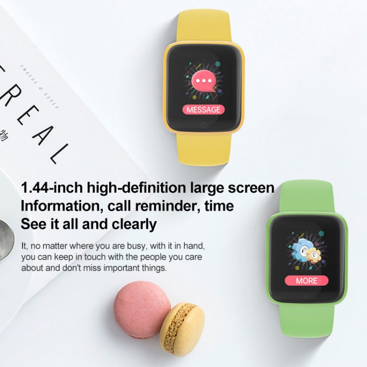Yellow 1.44 in smart watch with rounded square screen and message icon