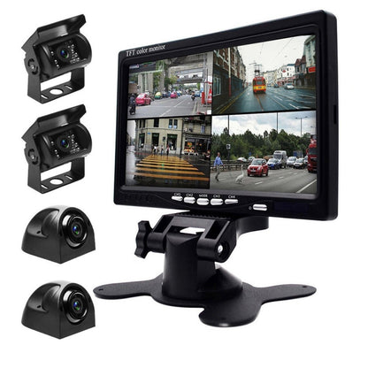 7-inch car rear-view monitor with four night-vision cameras, black dash mount kit