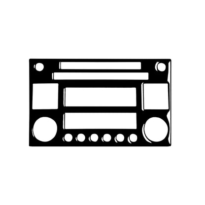Car radio panel decorative sticker, black face with button cutouts and CD-style layout
