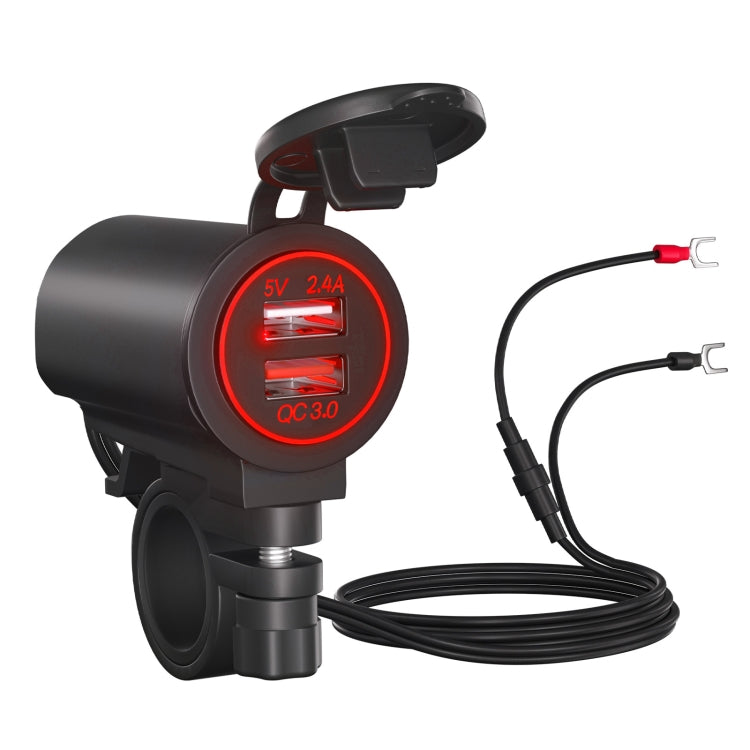 QC3.0 dual USB car charger with red LED display and two charging ports