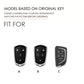 Car key fob fit guide with three remote key illustrations labeled A, B, and C