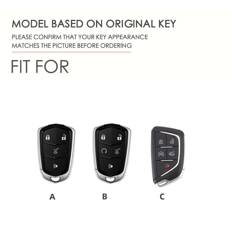 Car key fob fit guide with three remote key illustrations labeled A, B, and C