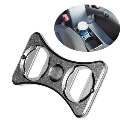 Car cup holder insert with bottle opener, textured black metal and chrome openings