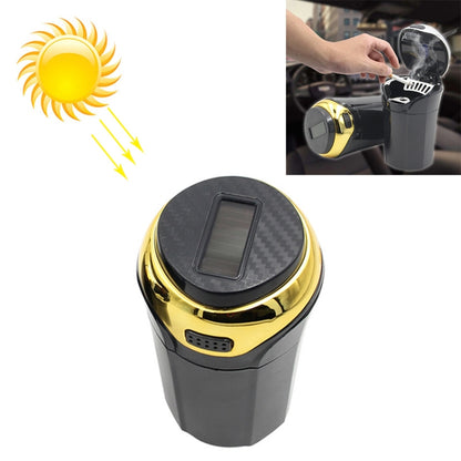 Gold car ashtray with solar lid, light window, and covered top