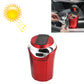 Red car ashtray with solar panel lid, LED light, and cigarette lighter